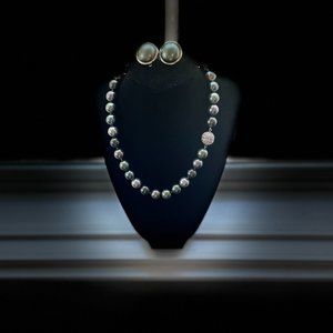 2 ITEMS GORGEOUS!  Luster FAUX  Tahitian  NECKLACE CRYSTAL CLASP & Earrings